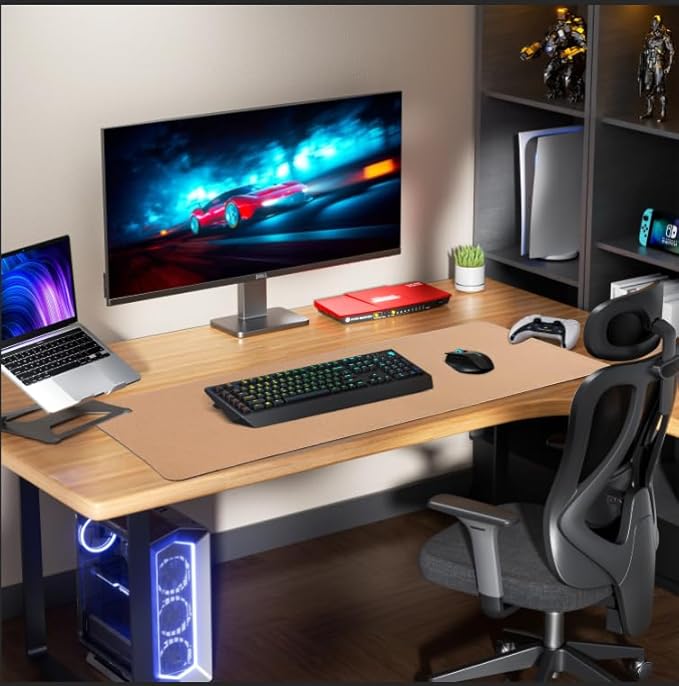 Leather Desk pad Protector, Large Desk mat with Natural Cork & PU Leather,Mouse pad,Non-Slip Office Desk Mat,Waterproof Desk Writing Pad for Office and Home (47in*17in, Light Green)