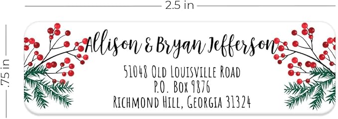 Pine and Holly Rolled Address Labels / 500 Personalized Return Address Labels/Designer Address Stickers in Elegant Plastic Dispenser