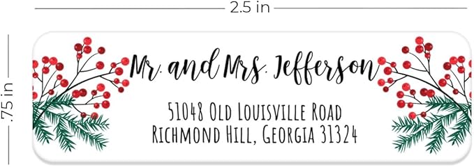 Clear Pine and Holly Rolled Address Labels / 250 Personalized Return Address Labels/Designer Address Stickers in Elegant Plastic Dispenser