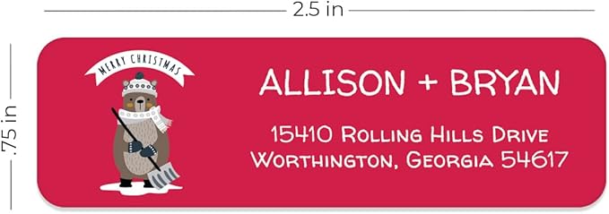 Woodland Holiday Animals Rolled Address Labels / 250 Personalized Return Address Labels/Designer Address Stickers in Elegant Plastic Dispenser