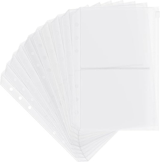 10 Pack Zippered Binder Pocket Sleeves for 6 Ring A5 Binder - Frosted Divided Pouch Photo Card Jewelry Storage Binder Insert Refills 2 Pocket Cash Saving Sheets Protector Loose Leaf Bags