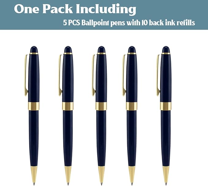 Ancolo Personalized Fancy Pens Quality Advertising Buesiness Gift Office Writing Set- Engraved with Your Message Name Company Team Name, Phone Number Perfect for Business Men 5 Pens/BOX
