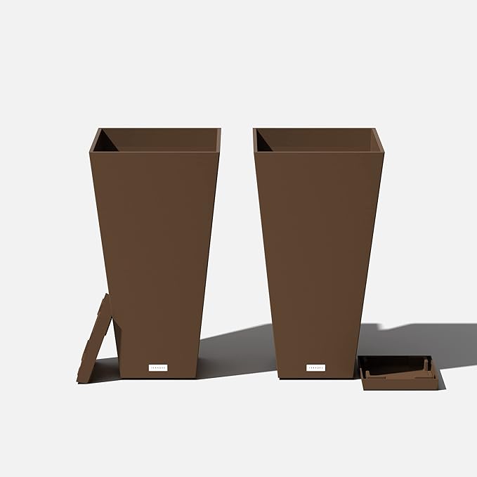 Veradek V-Resin Indoor/Outdoor Taper Planter (Espresso, 26 inch - 2 Pack with 2 Saucer Trays)
