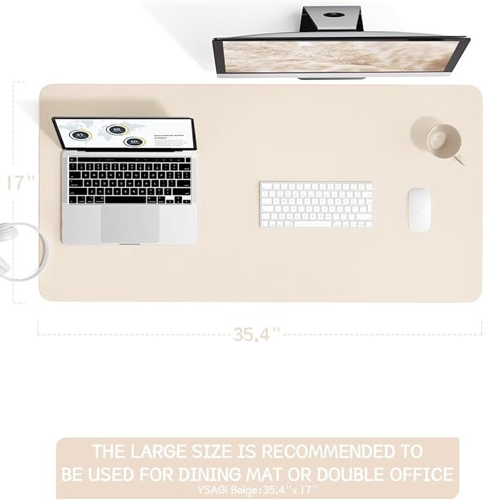 YSAGi Non-Slip Leather Desk Pad, Desk Matt for Desktop, Waterproof Laptop Computer Keyboard Mat, Table Protector Blotter Mat, Large Mouse Pad for Office/Work/Home/Decor(Beige, 35.4" x 17")