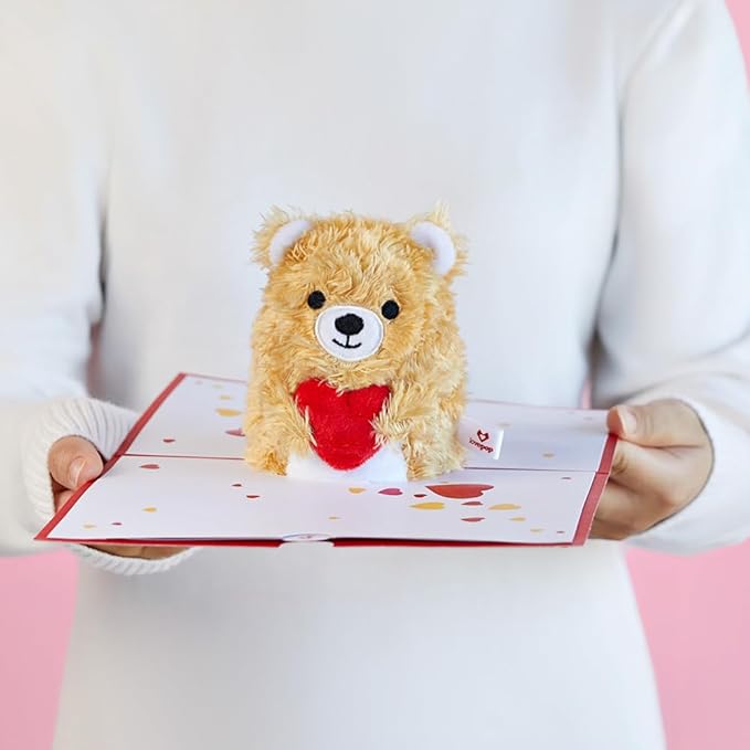 Lovepop Plushpop Soft Animal Pop-Up Card for Her and Him - 3D Bear Everyday Greeting Card for Boys, Girls, Men, Women - Love You - 6" x 8" Card - Brown