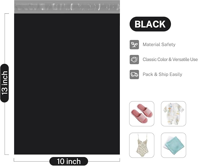 Metronic Poly Mailers 10x13 120000 Pack, Small Shipping Bags for Clothing, Waterproof Mailers Poly Bags, Shipping Envelopes Mailing Bags for Business, Bulk, Black