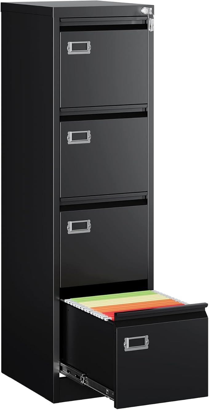 MIIKO 4 Drawer Filing Cabinets with Lock, Metal File Cabinet with 4 Drawers, Home Office File Folders Cabinet for Letter Legal A4 File Size