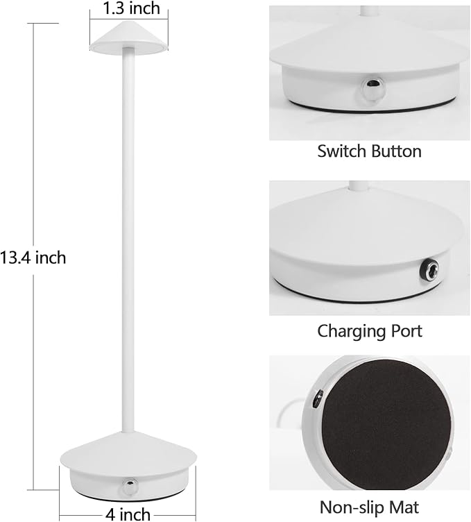 Cordless Table Lamp 2 Pack, Portable Led Desk Lamp 6000mAh Battery Operated Table Lamp, Mordern Rechargeable Night Light in Aluminum, Dimmable Table Light for Indoor Outdoor