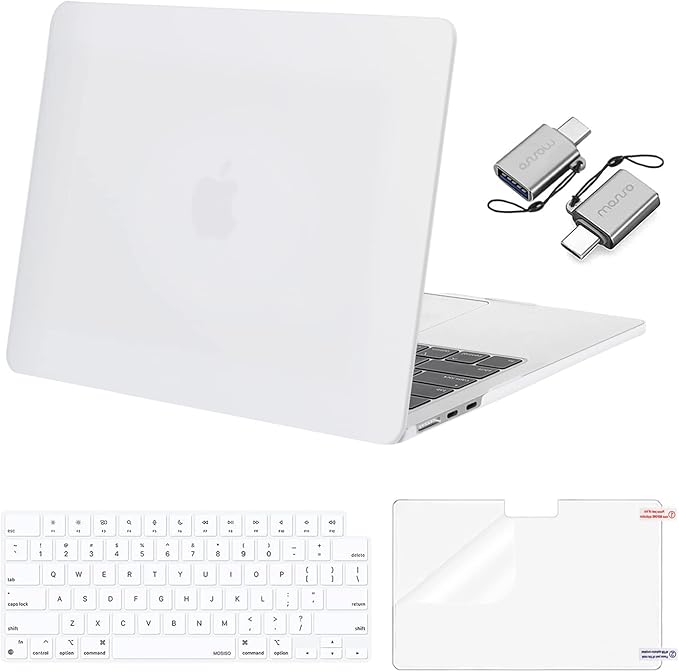 MOSISO Compatible with MacBook Air 13 inch Case 2025 2024 2023 2022 M4 A3240 M3 A3113 M2 A2681, Plastic Hard Shell&Keyboard Cover&Screen Film&Type C for MacBook Air 13.6 inch Case, White