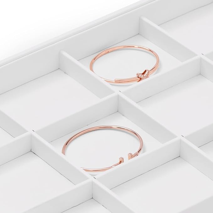 Oirlv Premium White Leather Stackable Jewelry Tray 12 Grid Jewelry Drawer Organizer Trays for Bracelets Earrings