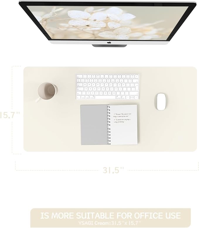YSAGi Non-Slip Leather Desk Pad, Desk Matt for Desktop, Waterproof Laptop Computer Keyboard Mat, Table Protector Blotter Mat, Large Mouse Pad for Office/Work/Home/Decor(Cream, 31.5" x 15.7")