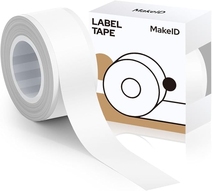MakeID Label Maker Tape - 12mm Self-Adhesive Sticker Label Tape Refill Compatible with MakeID L1 Label Machine - Waterproof 6-Layer Laminated Film, Split-Back Design, 0.47"x13' (12mm x 4m)