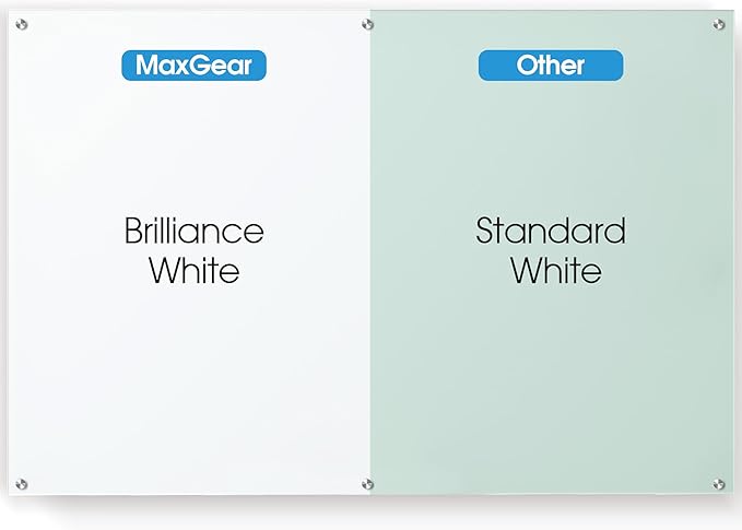 MaxGear Glass White Board 72x48 Inches Brilliance White Magnetic Dry Erase Board Wall Mounted Whiteboard, Large Frameless Whiteboard with 1 Eraser,3 Markers and 6 Magnets for Office, School, Home