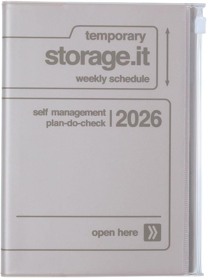 MARK’STYLE B6 Weekly Planner 12-Month (Dec 2025–Dec 2026, 192 Pages) with Clear PVC Zipper Pocket Cover (Brown)