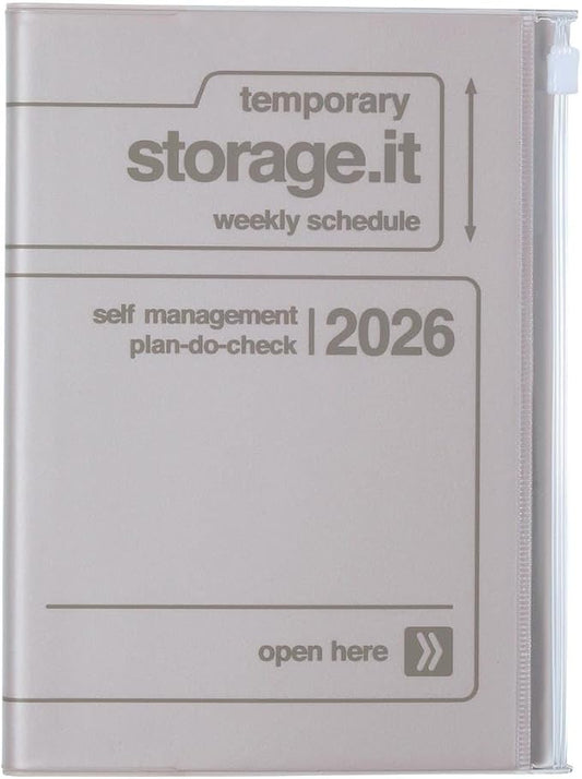 MARK’STYLE B6 Weekly Planner 12-Month (Dec 2025–Dec 2026, 192 Pages) with Clear PVC Zipper Pocket Cover (Brown)