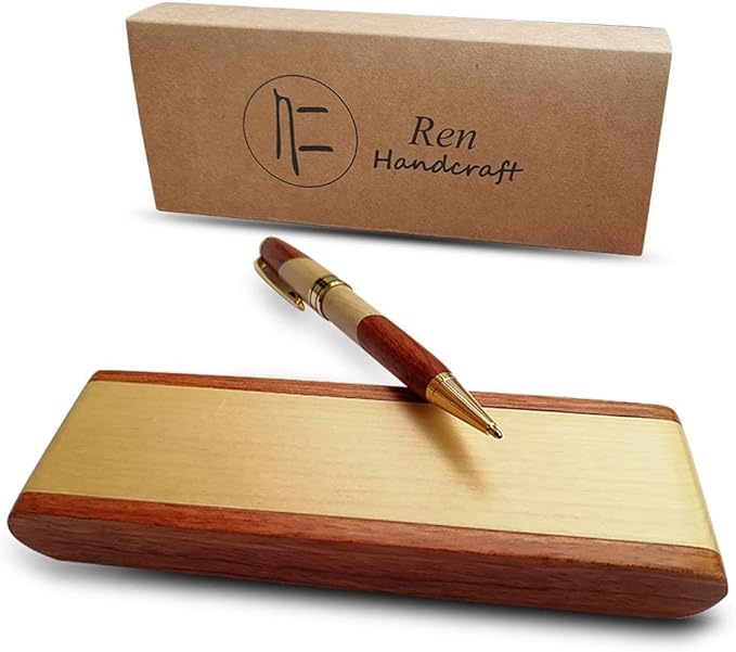 Luxury Wooden Ballpoint Pen Gift Set with Business Pen Case Display, Nice Writing Pen with Box and Gel Ink Refills Fancy Business Wood Pens Stand for Men Women Designer Cool Executive Pen