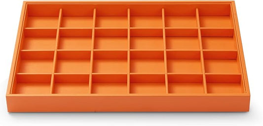 Oirlv Luxury Leather Ring Tray 24 Grid Jewelry Drawer Organizer Stackable Jewelry Trays Ring Earring Storage