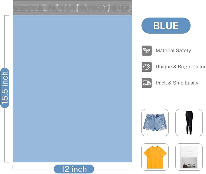 Metronic Poly Mailers 12X15.5 500Pack, Strong Adhesive Shipping Envelopes for Clothing, Waterproof Shipping Bags for Small Businesses, Flexible Mailers Poly Bags,Packages Bags Blue