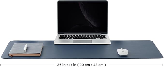 Leather Desk Mat - Non-Slip PU Desk Pad for Office and Home - Desk Organization and Accessories - Ideal for Large Mouse Pad and Desk Mats on Top of Desks (Dark Blue,36"x 17")