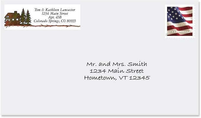 Country Lodge Christmas Rolled Personalized Return Address Mailing Labels with Dispenser - Set of 250, Small ¾ x 2½ Inch Size, Custom Self-Adhesive Sticker Roll, by Colorful Images