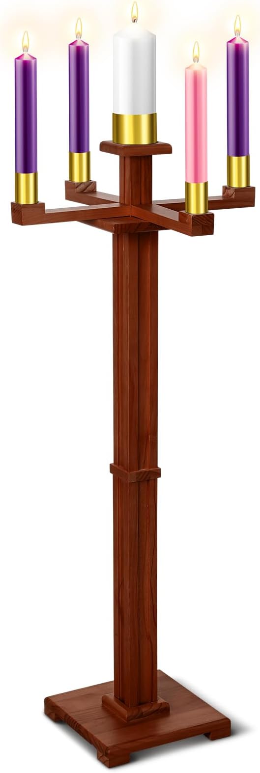 Mumufy 48 Inch Tall Advent Church Stand Candleholder Set of 5 Purple Pink White Candles Wood Nativity Candle Stand with Metal Arch Christmas Candlestick Holder for Christmas Church Holy (Deep Wood)