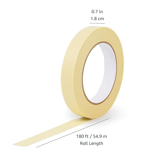 Amazon Basics Masking Tape, Pack of 3 Rolls, Beige, 0.7 inch x 180 feet