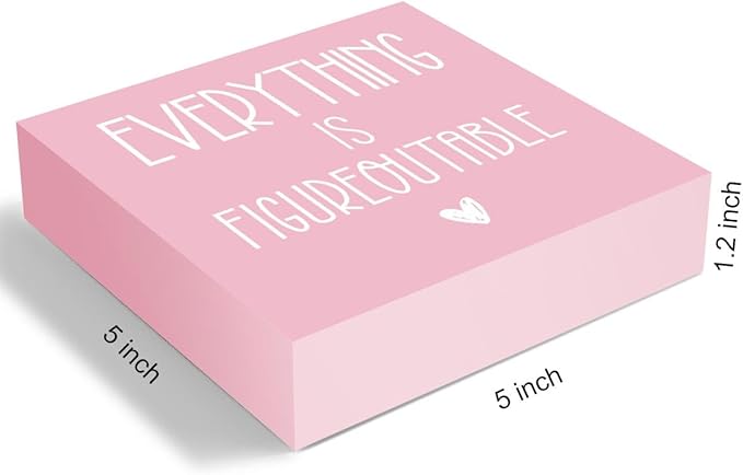 mmiishe Everything Is Figureoutable Wooden Box Sign Decorative Inspirational Farmhouse Wood Box Sign Home Office Decor Motivational Gift Rustic Square Desk Decor Sign for Shelf Pink