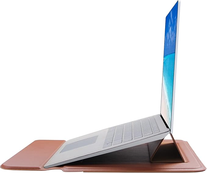 Megoo PU Leather Laptop Sleeve 13inch with Stand Compatible with Microsoft Surface Laptop 6/5/4/3 13.5", Samsung Galaxy Book/Chromebook 13.3", Carry Stand Case for 13" 14" Tablet Chromebook(Brown)