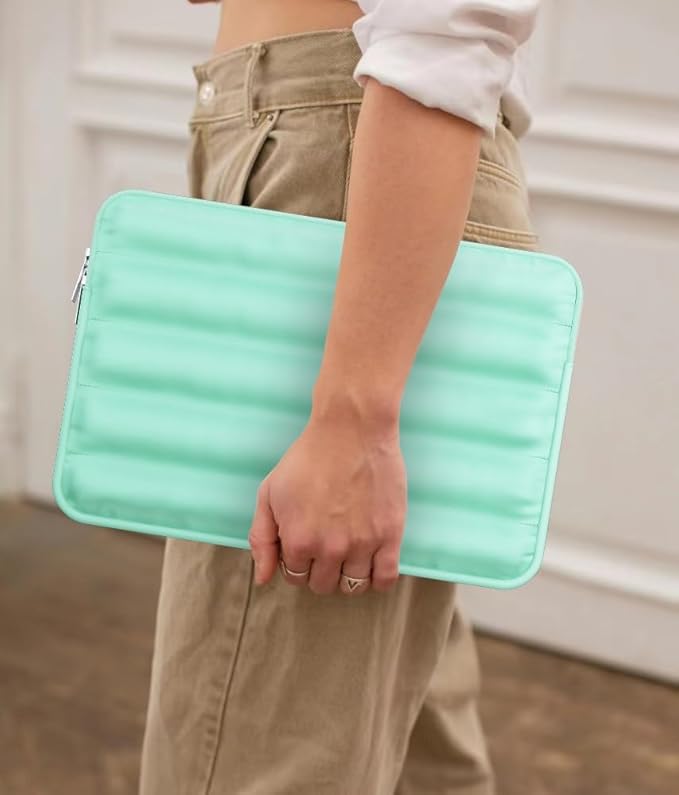 LS-M Puffy 15-16 Inch Laptop Sleeve Case for Women Men Cute Carrying Cover Compatible with MacBook Pro 15" 16", Latitude 7640, 15.6" 15b Protective Portable Case (Mint Green, 15-16inch)