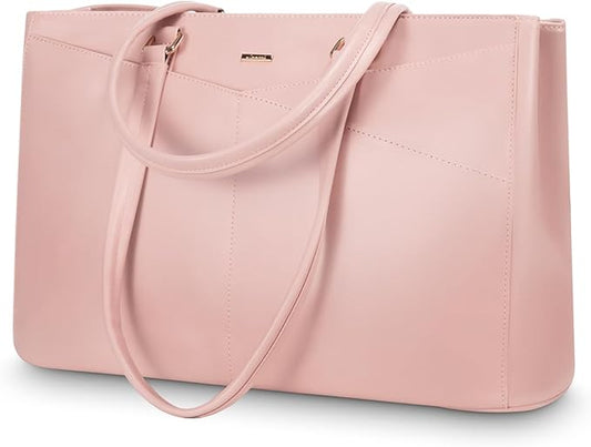 LOVEVOOK Laptop Bag for Women 15.6 Inch Tote Bags Waterproof Leather Briefcase Computer Women Business Office Work Bag,Bright Pink