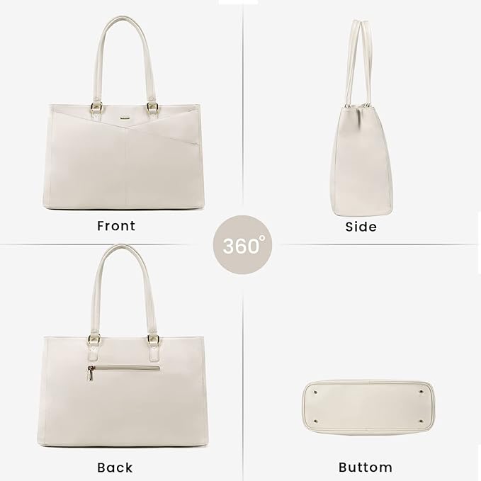 LOVEVOOK Laptop Bag for Women 15.6 Inch Tote Bags Waterproof Leather Briefcase Computer Women Business Office Work Bag,Beige