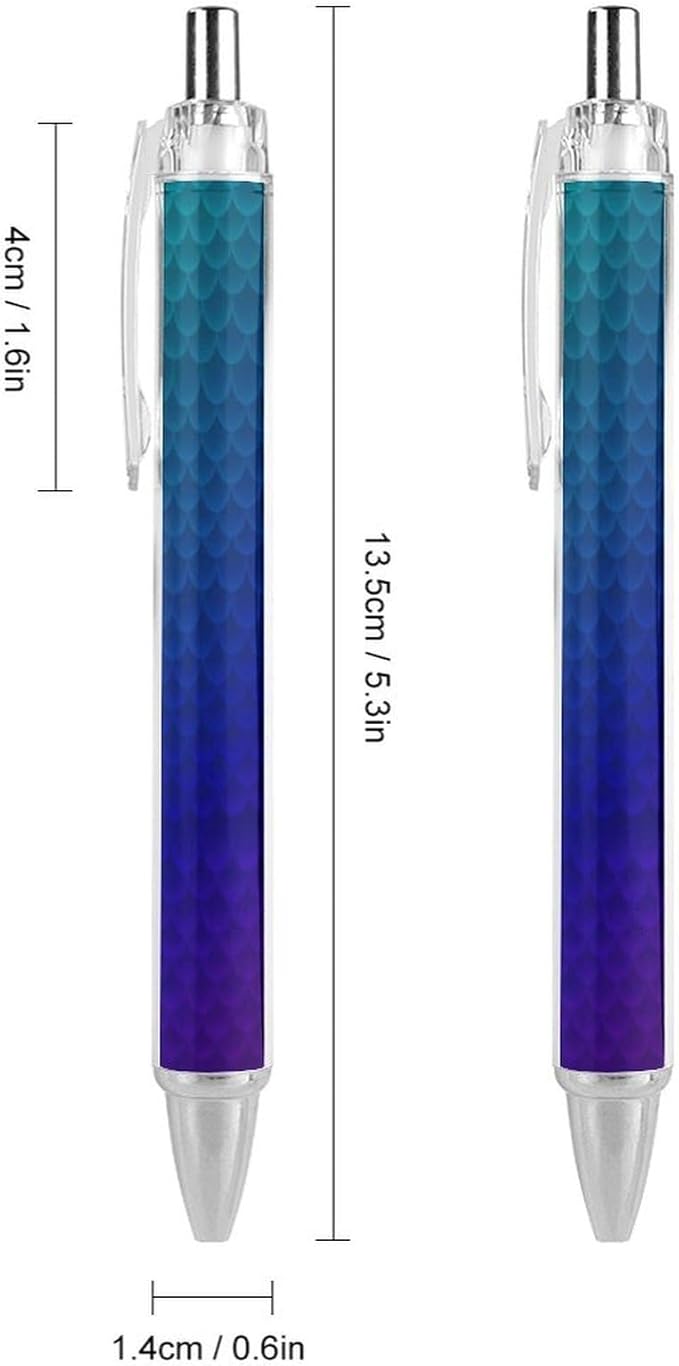 Cute Ballpoint Pen Refillable Black Ink 0.5 mm Ball Point Pens Ocean Sea Blue Mermaid Fish Scale Retractable Pens Writing Accessories for Teacher Writer, 2 Pcs