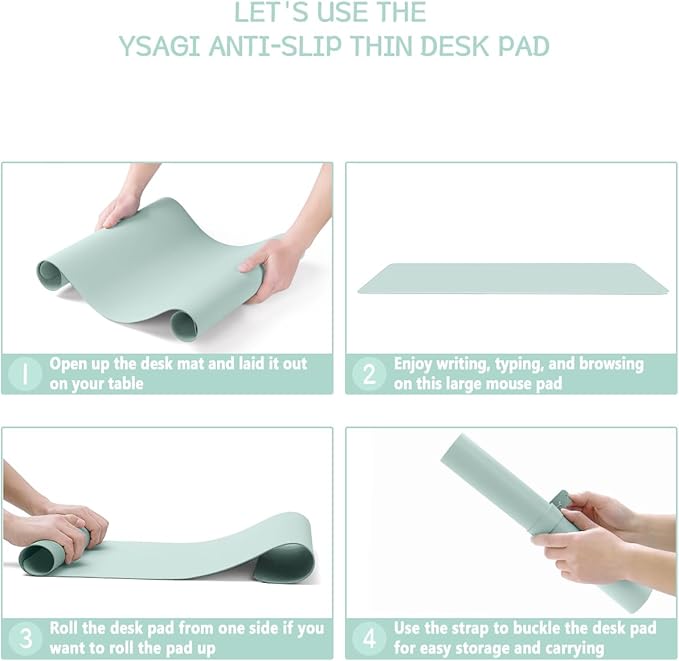 YSAGi Non-Slip Leather Desk Pad, Waterproof Laptop Computer Desk Keyboard Mat, Table Protector Blotter Mat, Large Mouse Pad for Office/Work/Home/Decor(Mint Green, 23.6" x 13.7")