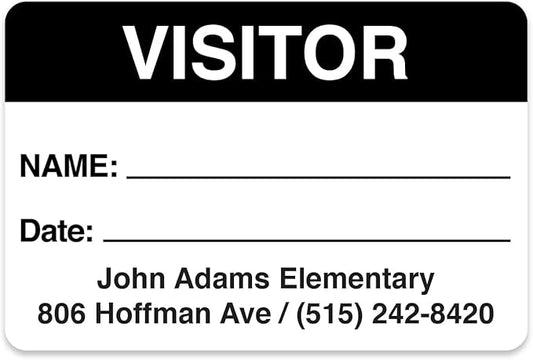 Personalized Black and White Visitor Pass Stickers / 500 Custom Name ID Guest Labels / 2" x 3" Safety School Hospital Business Office Identification Badge Sticker