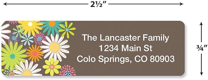 Colorful Images Petite Flowers Rolled Personalized Return Address Mailing Labels with Dispenser, Customize with Name & Shipping Address, 250 ¾” x 2½” Self Adhesive, Easy Peel Label Roll