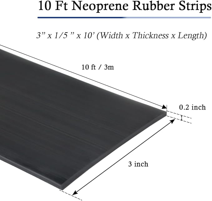 Neoprene Rubber Strips Self Adhesive Solid Rubber Sheets, Rolls & Strips for DIY Gaskets Crafts Pads Seals Warehouse Flooring Rubber Strip with Adhesive Backing (3” Wide x 1/5" Thick x 10' Long)