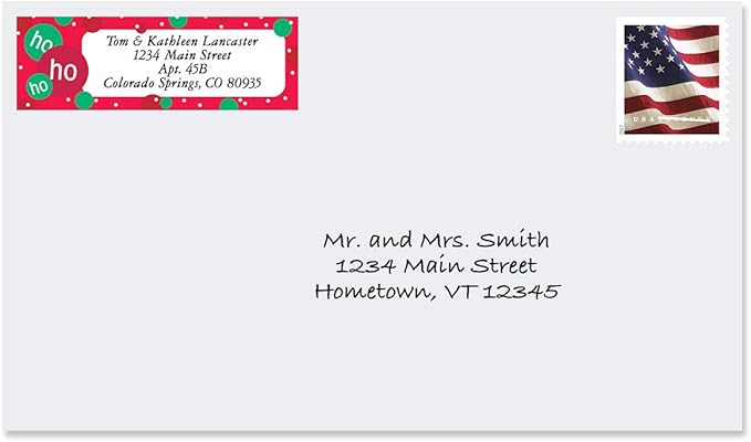Christmas Designs Rolled Personalized Return Address Mailing Labels with Dispenser, Set of 250, 5 Designs, Small ¾ x 2½ Inch Size, Custom Self-Adhesive Sticker Roll, by Colorful Images