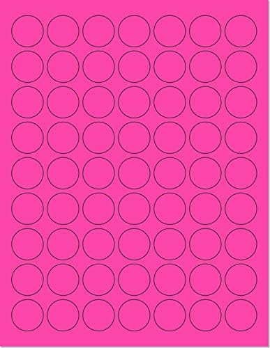 NextDayLabels - Pack of 100 Sheets, 8-1/2 x 11 Fluorescent Labels for Laser & Inkjet Printer (Pink Fluorescent, 1" Round - 63 per Page, 6300 Labels)