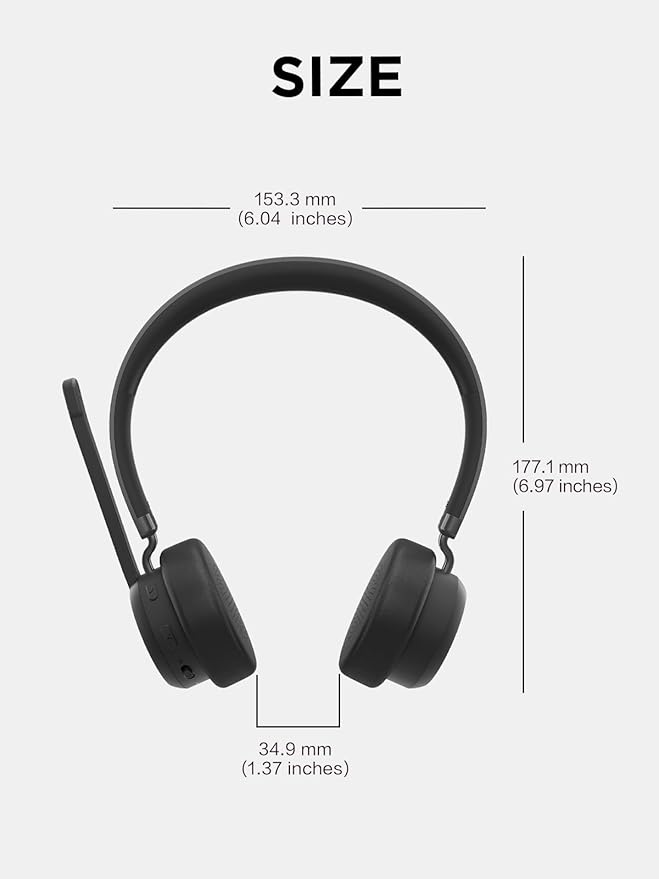 Lenovo Wireless VoIP Headset Teams Certified, Noise-Canceling Mic, Bluetooth 5.3 Multipoint, USB-A Receiver, 31-Hour Talk & 60-Hour Playback, Lightweight Over-Ear Design, Replaceable Earcups
