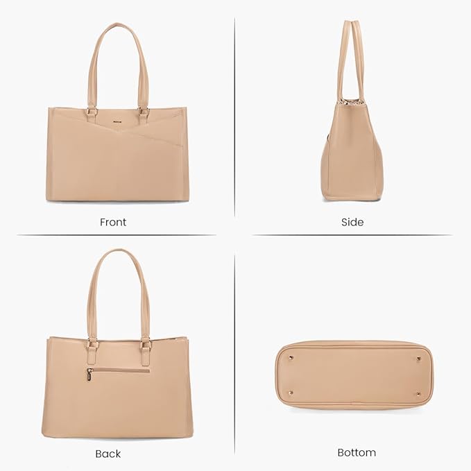 LOVEVOOK Laptop Bag for Women 15.6 Inch Tote Bags Waterproof Leather Briefcase Computer Women Business Office Work Bag,Light Khaki