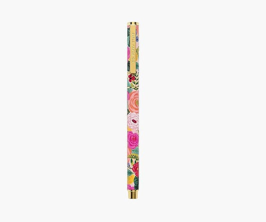 RIFLE PAPER CO. Juliet Rose Writing Pen, 5.375" L, 0.5 mm Rollerball Tip, Stainless Steel Body with Brass Accents, Office and School Supplies for Stationery, Notes, and Art