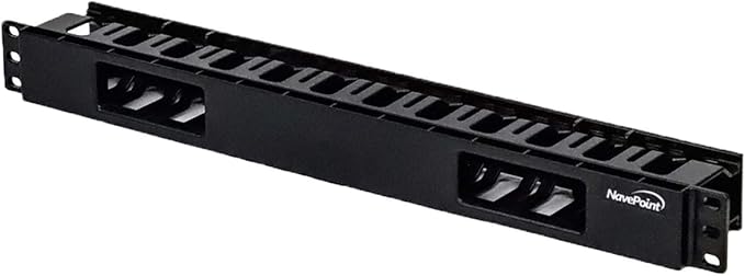 Navepoint 1U Horizontal 19-Inch Rack Mount Cable Management Raceway Duct Panel with Cover Black