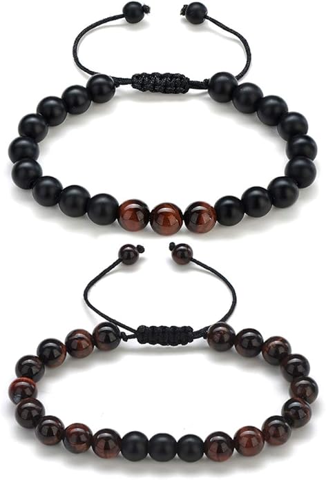 M MOOHAM Natural Stone Bracelets for Men - 8mm Tiger Eye | Matte Agate | Lava Rock Bracelets for Men Teen Boys Gifts Birthday Anniversary Christmas Gifts for Men Teens