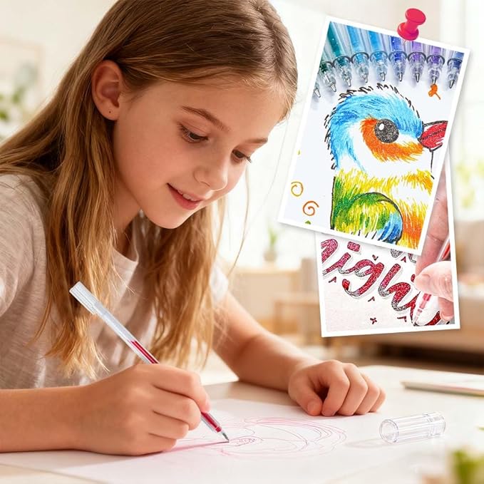 Glitter Gel Pen Set, Multi-Functional Colored Drawing Pens for Scrapbooking, Portable Journaling Crafting Doodling Drawing Glitter Pens for Adults School Supplies (12-Color)