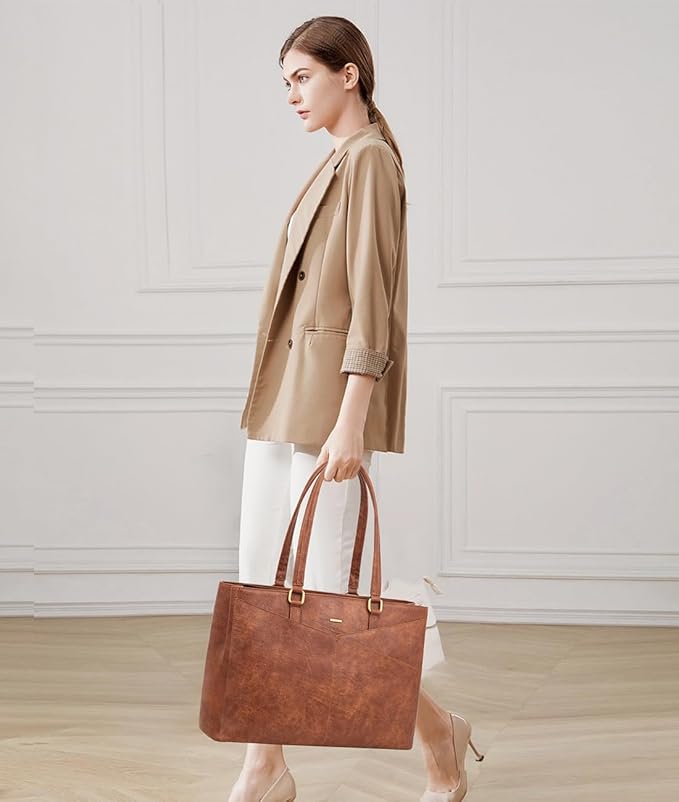 LOVEVOOK Laptop Bag for Women 15.6 Inch Tote Bags Waterproof Leather Briefcase Computer Women Business Office Work Bag,Vintage Brown