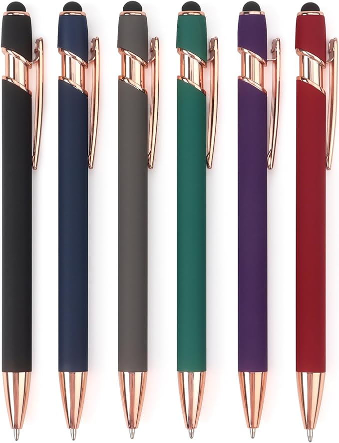 6 Pack Ballpoint Pen 2-in-1 Stylus Retractable Ballpoint Pen with Stylus tip, Metal Stylus Pen for Touch Screens, 1.0 mm Black Ink, 6