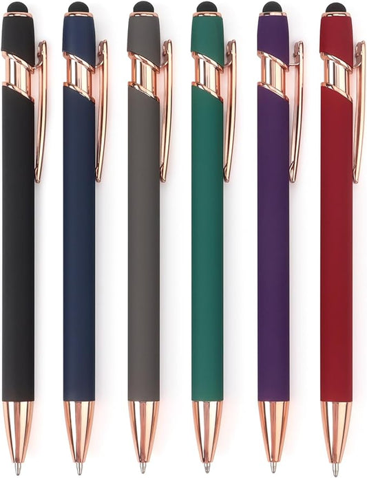 6 Pack Ballpoint Pen 2-in-1 Stylus Retractable Ballpoint Pen with Stylus tip, Metal Stylus Pen for Touch Screens, 1.0 mm Black Ink, 6