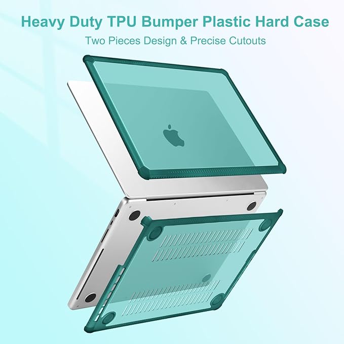 MOSISO Compatible with MacBook Pro 13 inch Case M2 2025-2016 A2338 M1 A2251 A2289 A2159 A1989 A1708 A1706, Anti-Cracking Heavy Duty Plastic TPU Bumper Hard Case&Keyboard Skin&Screen Film, Teal Green