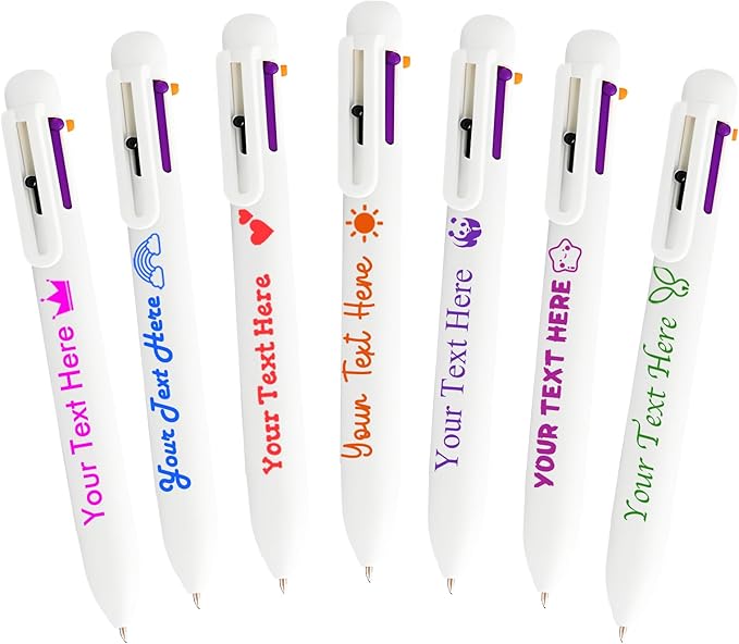 Personalized Multicolor Ballpoint Pen Bulk Custom 6-In-1 Pens with Name Logo Customized Color Pen Boys Girls Teacher Business Gift White_140PC