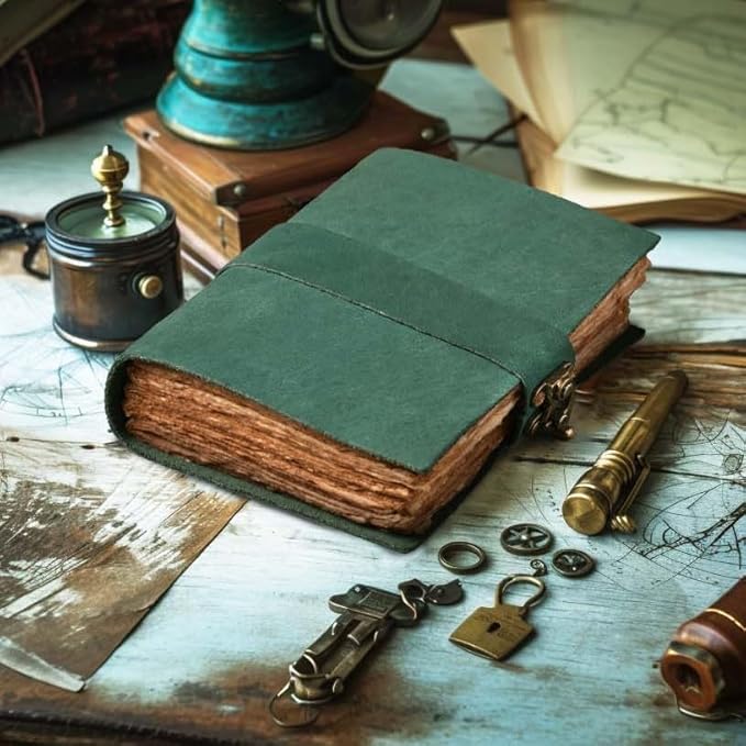 LEATHER VILLAGE Leather Bound Vintage Journal for Women & Men - Book of Shadows - Lock Closure - 200 Pages of Antique Deckle Edges Handmade Paper - Turquoise Color - 7 X 5 inches